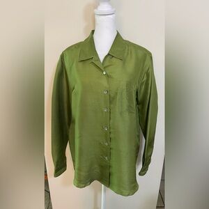 Anne Carson Women’s Long Sleeve 100 % Silk Shirt Button Up Blouse Top Size Large